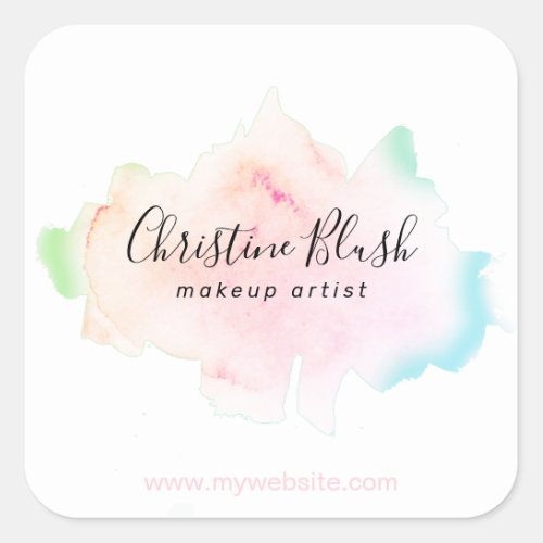 Simple Colourful Pastel Watercolour Splash MUA Square Sticker