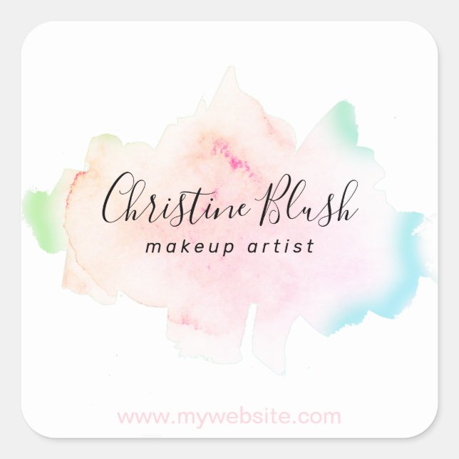 Simple Colourful Pastel Watercolour Splash MUA Square Sticker (Front)