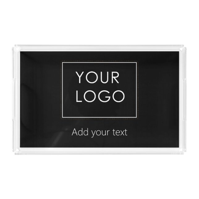 Simple Company Business Logo Branded Black  Acrylic Tray (Front)