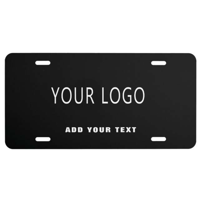 Simple Company Business Logo Branded Black License Plate (Front)