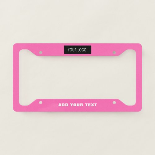 Simple Company Business Logo Branded Hot Pink License Plate Frame