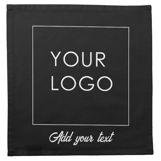 Simple Company Business Logo Branded Script Black Cloth Napkin (Front)
