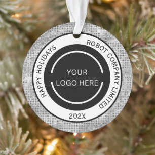 Simple Company Logo and Name Silver Ornament