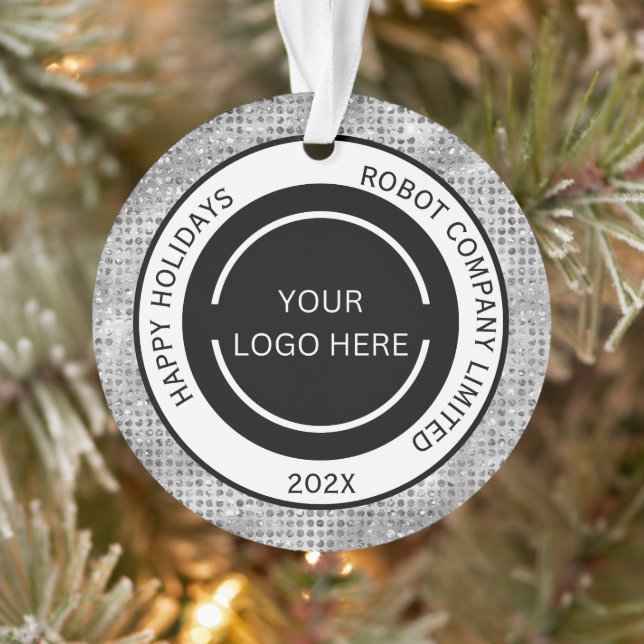 Simple Company Logo and Name Silver  Ornament (Tree)