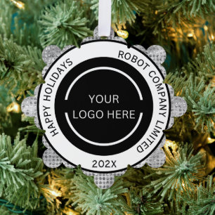 Simple Company Logo and Name Silver Ornament Card