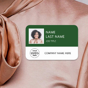 Simple Company Logo Dark Green Employee Photo Name Tag