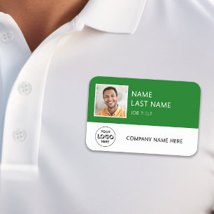 Simple Company Logo Green Employee Photo Name Tag