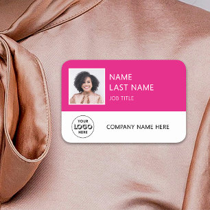 Simple Company Logo Hot pink Employee Photo Name Tag