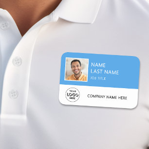 Simple Company Logo Light Blue Employee Photo Name Tag