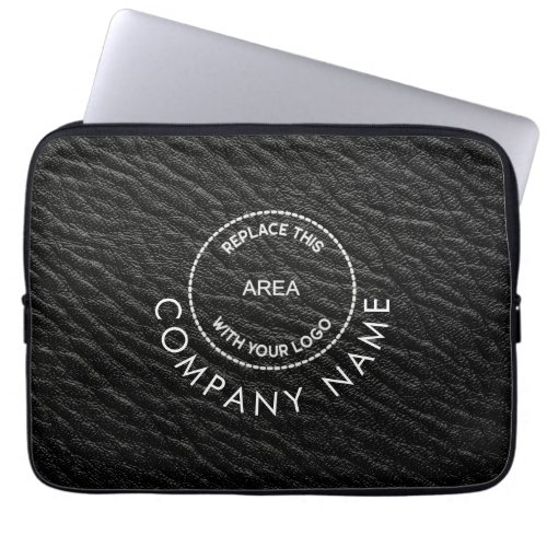 Simple Company Logo Name Black Faux Leather Effect Laptop Sleeve