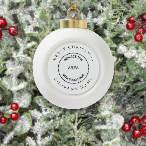 Simple Company Logo Name Merry Christmas  Ceramic Ball Christmas Ornament