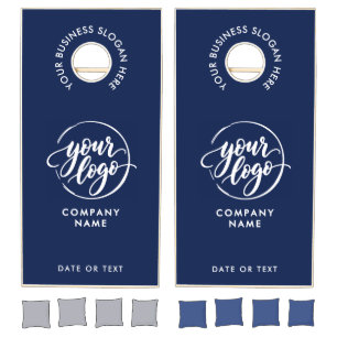 Simple Company Logo Navy Blue White Business Team Cornhole Set