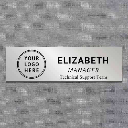 Simple Company Logo Professional Silver Name Tag