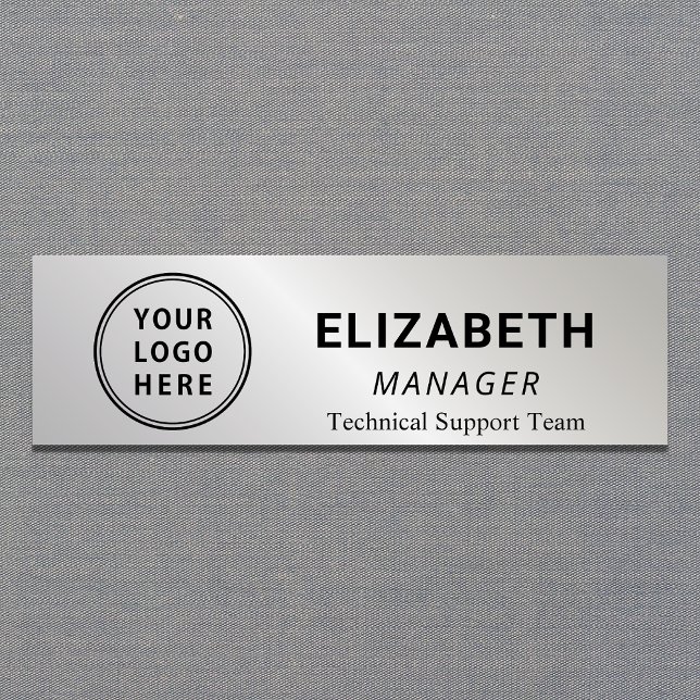 Simple Company Logo Professional Silver Name Tag (Creator Uploaded)