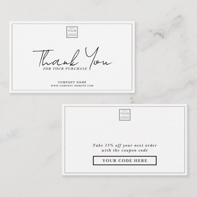 Simple Company Logo Promo Code Thank You Note Card (Front/Back)