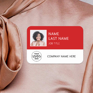 Simple Company Logo Red Employee Photo Name Tag