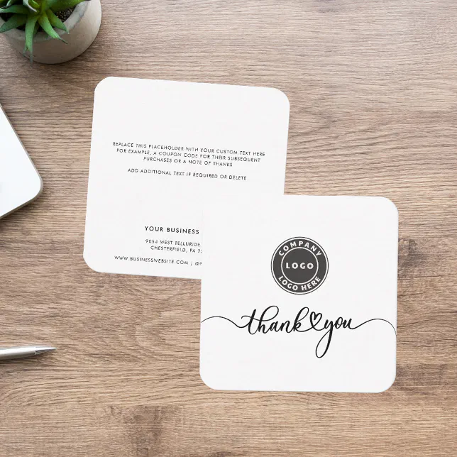 Simple Company Logo Script Business Thank You Note Card | Zazzle