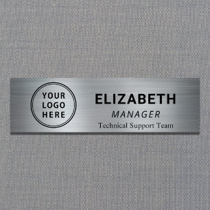 Simple Company Logo Silver Name Tag