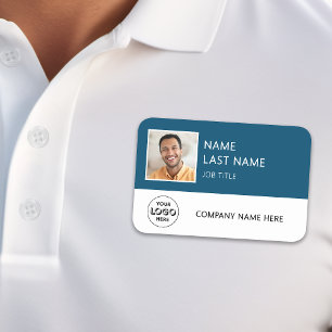 Simple Company Logo Teal Employee Photo Name Tag