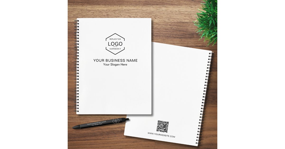 Qr Code Notebook Design Simple Company Text Logo QR Code Business Notebook | Zazzle