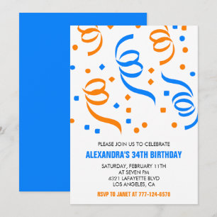 Simple Confetti 34th birthday invitations  Blue