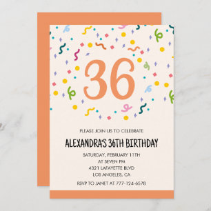 Simple Confetti 36th birthday invitations Modern