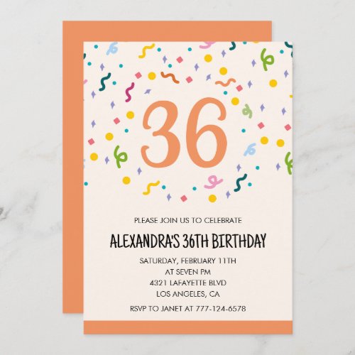 Simple Confetti 36th birthday invitations Modern