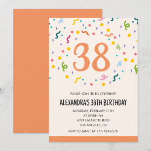Simple Confetti 38th birthday invitations Modern