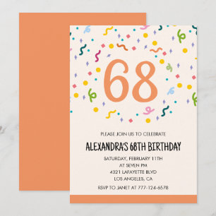 Simple Confetti 68th birthday invitations Modern