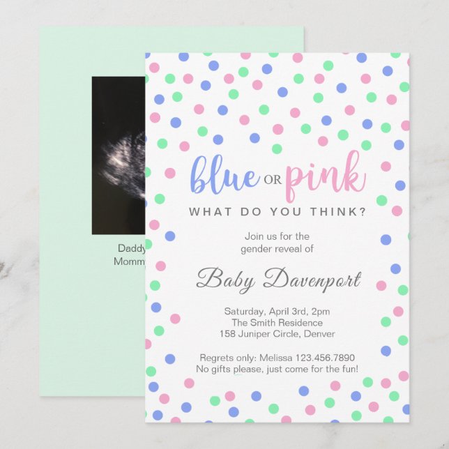 Simple Confetti Cute Gender Reveal Invitation (Front/Back)