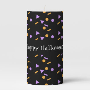 Simple Confetti Orange Purple Happy Halloween Pillar Candle