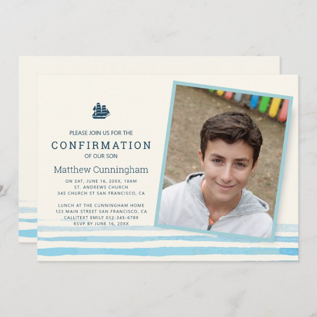 Simple Confirmation | Boy Invitation (Front/Back)