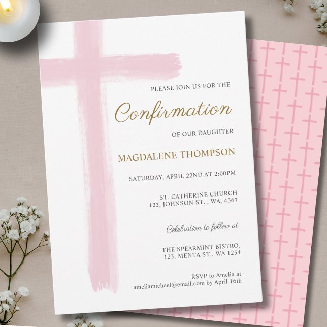 Simple Confirmation Pink Cross Girl Invitation (Creator Uploaded)