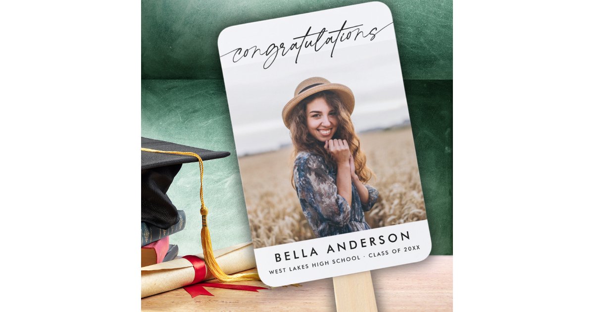 Simple Congratulations Graduation Script Photo Hand Fan | Zazzle