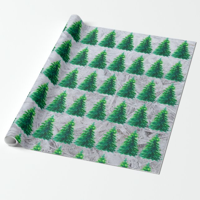 Simple Conifer Christmas Trees Wrapping Paper (Unrolled)