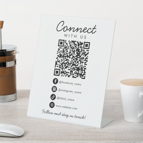 Simple Connect with Us Social Media QR Code Follow Pedestal Sign