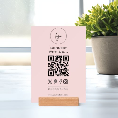 Simple Connect With us Social Media QR Pink White Holder