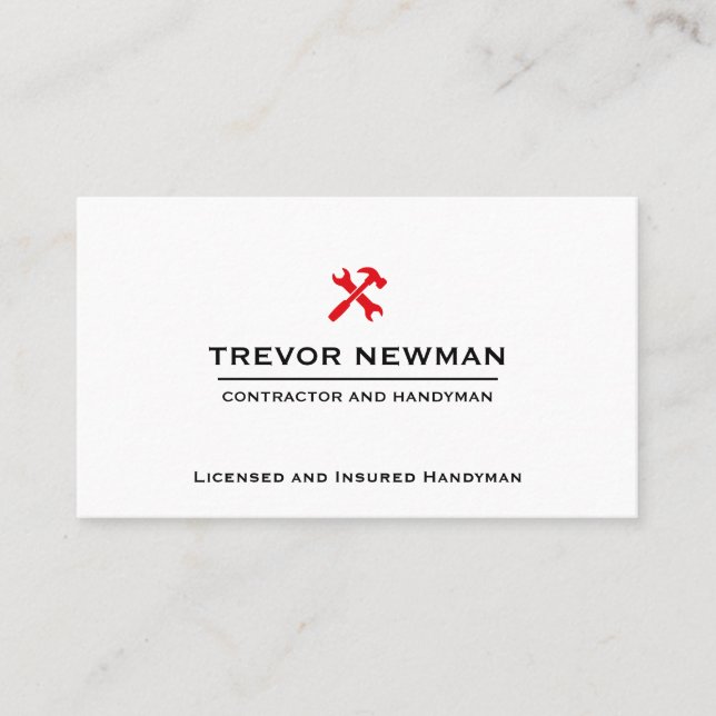 Simple Construction Handyman Carpenter RED Tools  Business Card (Front)
