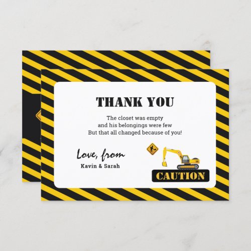 Simple Construction Trucks Boys Kids Birthday Thank You Card