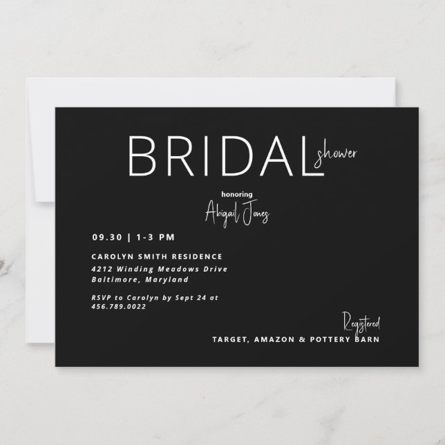 Simple Contemporary B/W Bridal Shower Invitation (Front)