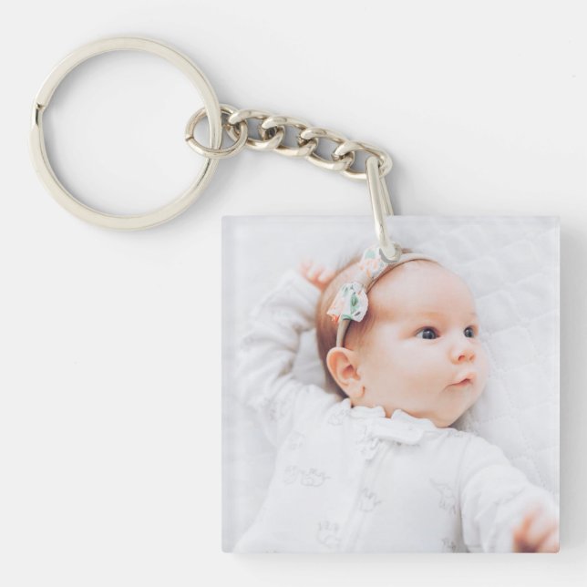 Simple Contemporary Baby Photo And Info Keychain (Front)