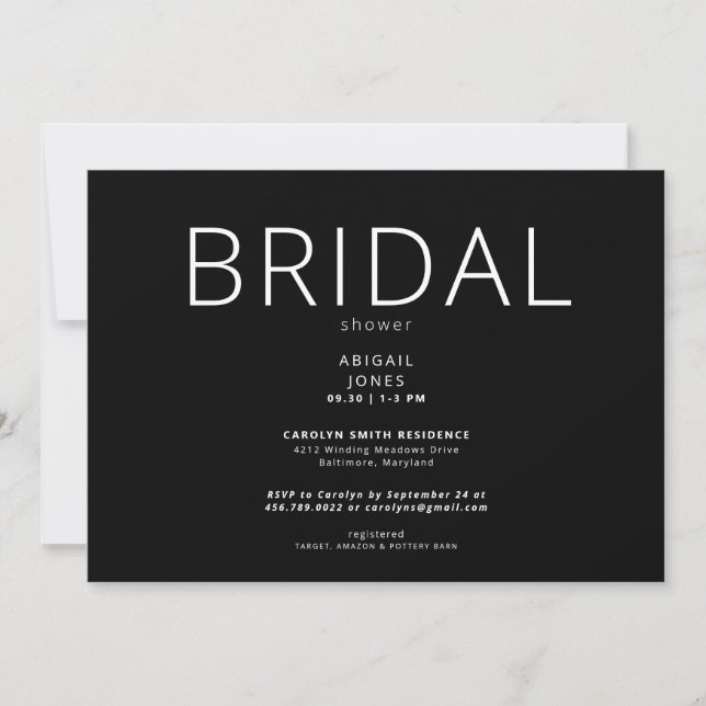 Simple Contemporary Black & White Bridal Shower II Invitation (Front)