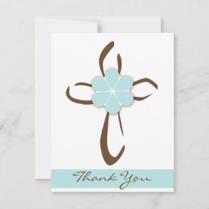 Simple Contemporary Cross with Blue Flower Note Card
