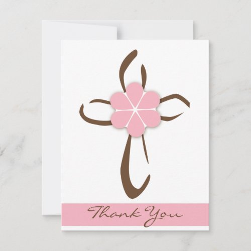 Simple Contemporary Cross with Pink Flower Note Custom Invites