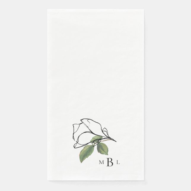 Simple Contemporary Hand-Drawn Stem Monogram Paper Guest Towels (Front)