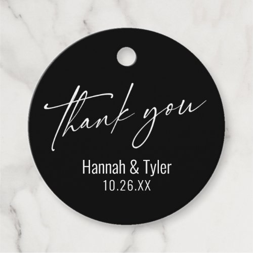 Simple Contemporary Handwriting Black Thank You Favor Tags