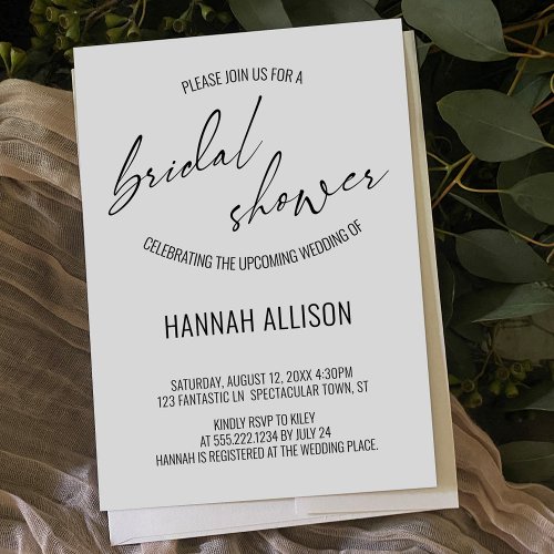Simple Contemporary Handwriting Bridal Shower Invitation