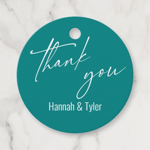 Simple Contemporary Handwriting Teal Thank You Favor Tags