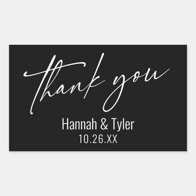 Simple Contemporary Handwriting Thank You Black Rectangular Sticker (Front)