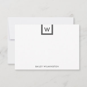 Simple Contemporary Initial in Box Stationery Note Card